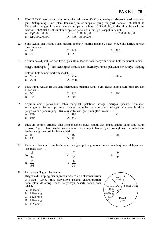 Contoh Soal Try Out Matematika Kelas 12 Smk Dan Pembahasannya
