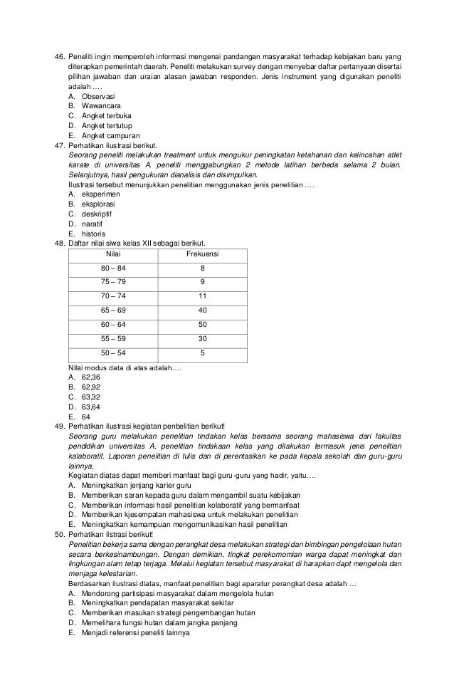 Contoh Soal Metodologi Penelitian Pilihan Ganda Dan