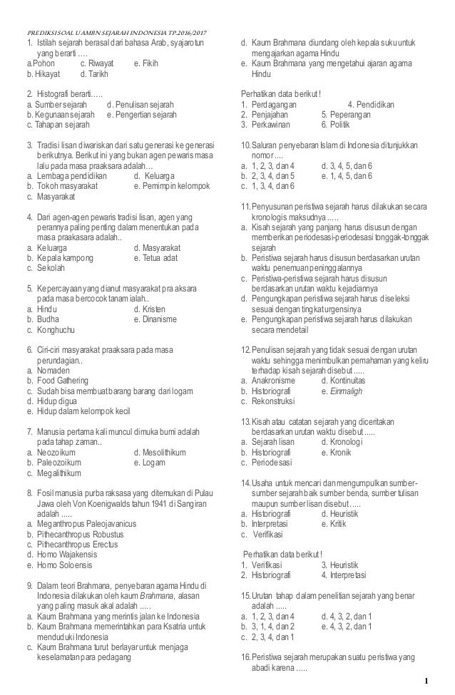 Soal Uam Sejarah Indonesia 20162017 Xii Ipa