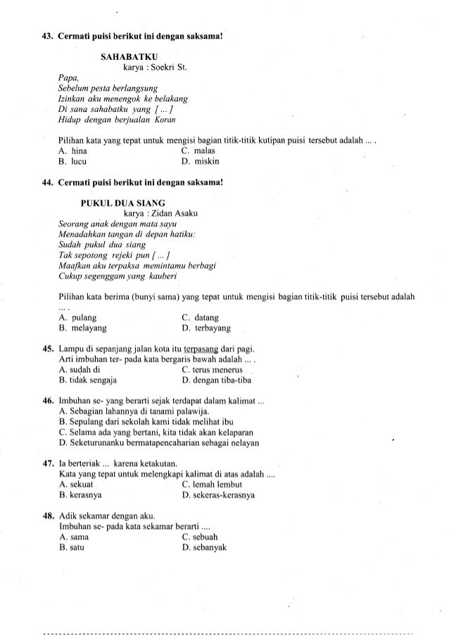Soal Uas Genap Bahasa Indonesia 2014 2015 Smp Kelas 7 8 Kota Mataram