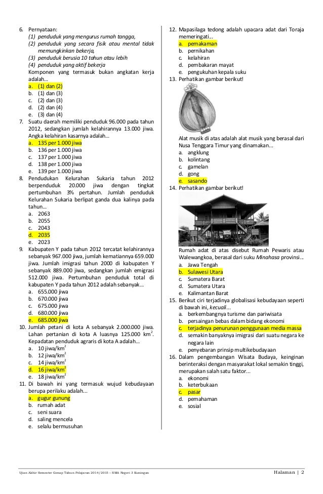 Soal uas geografi kelas xi iis genap 2014 2015 + kunci