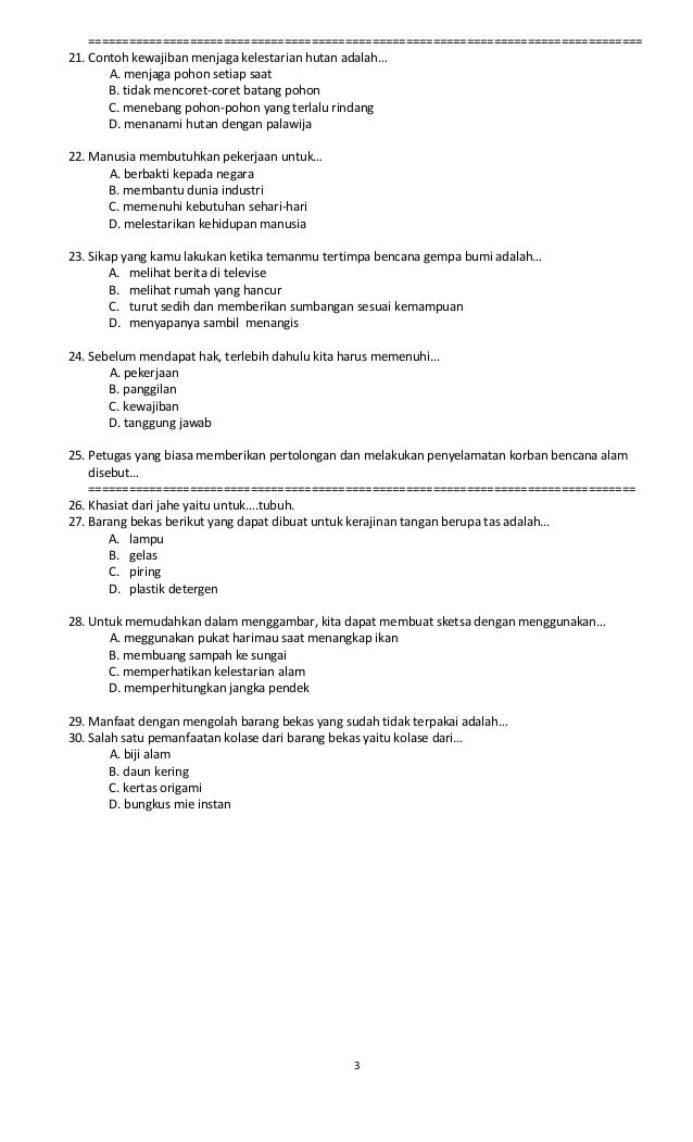 Soal Uas Kelas 4 Smtr 1 Tema 4
