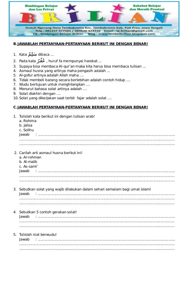 Soal Uas Pai Kelas 2 Sd Semester 2 Dan Kunci Jawabaan