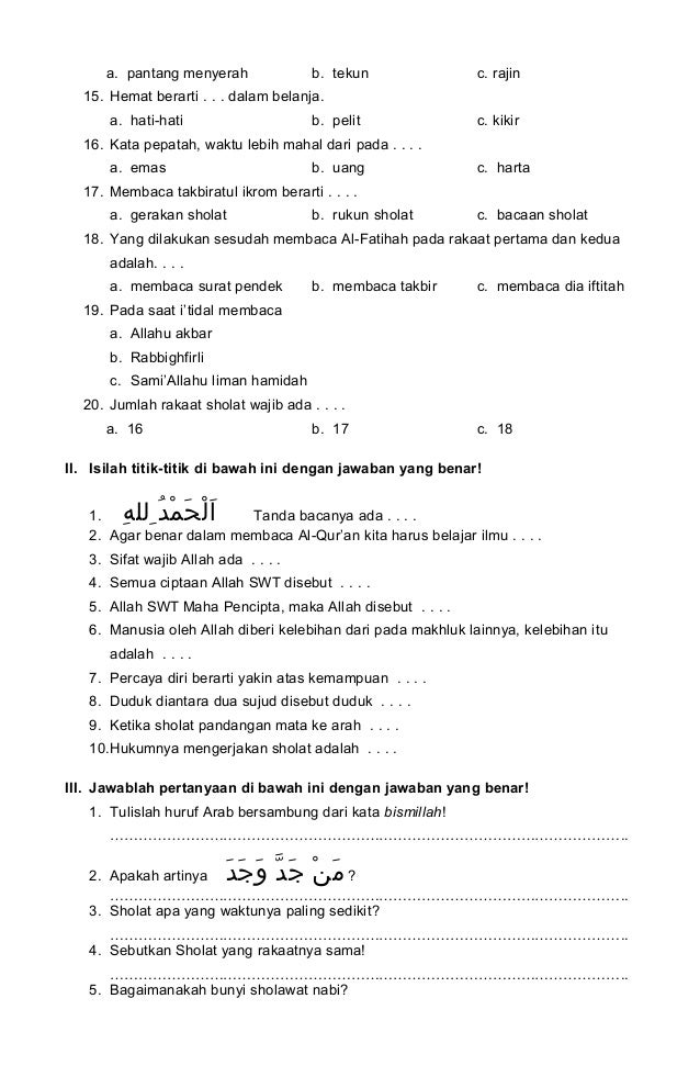 Soal Uts Agama Islam Kelas 3 Sd Semester 1