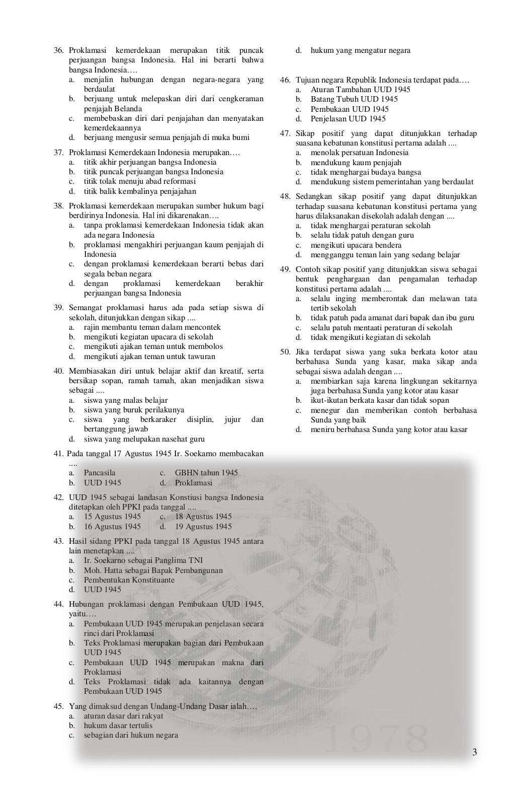 SOAL UAS PKN SMP Kelas VII 2015 KTSP