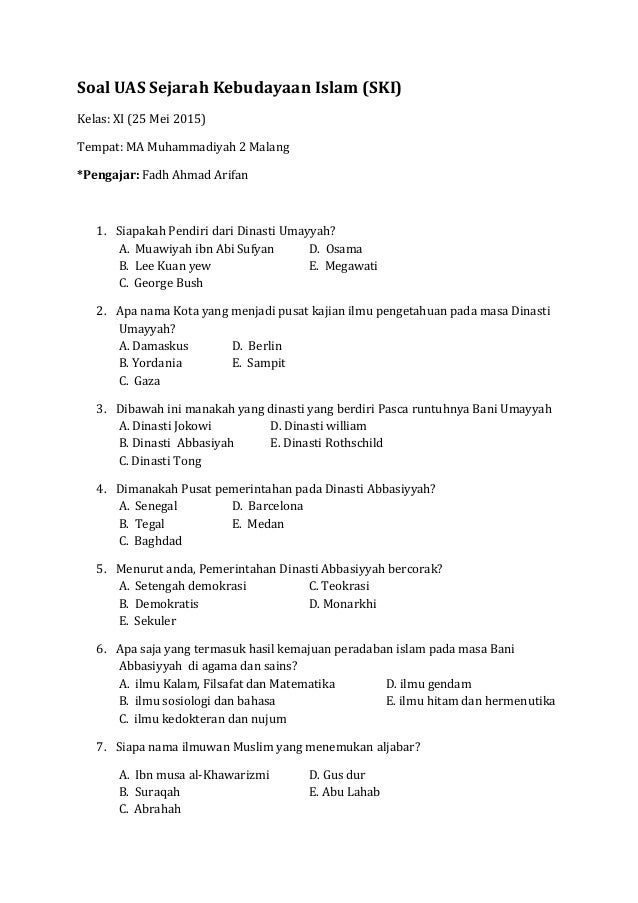 Soal dan jawaban ski kelas 10