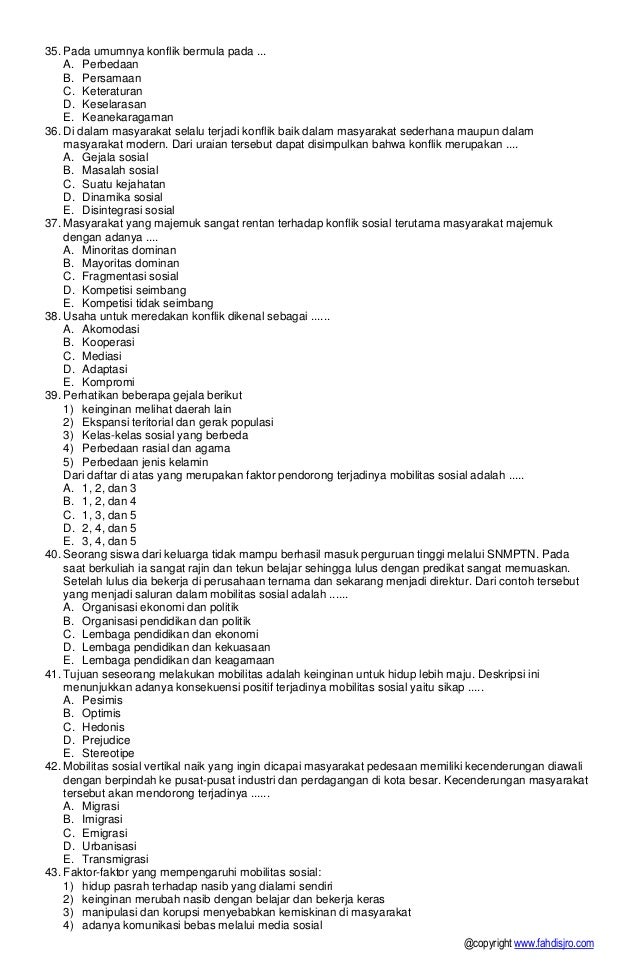 Soal UAS Sosiologi kelas 11 & Kunci Jawaban (KTSP) 2015