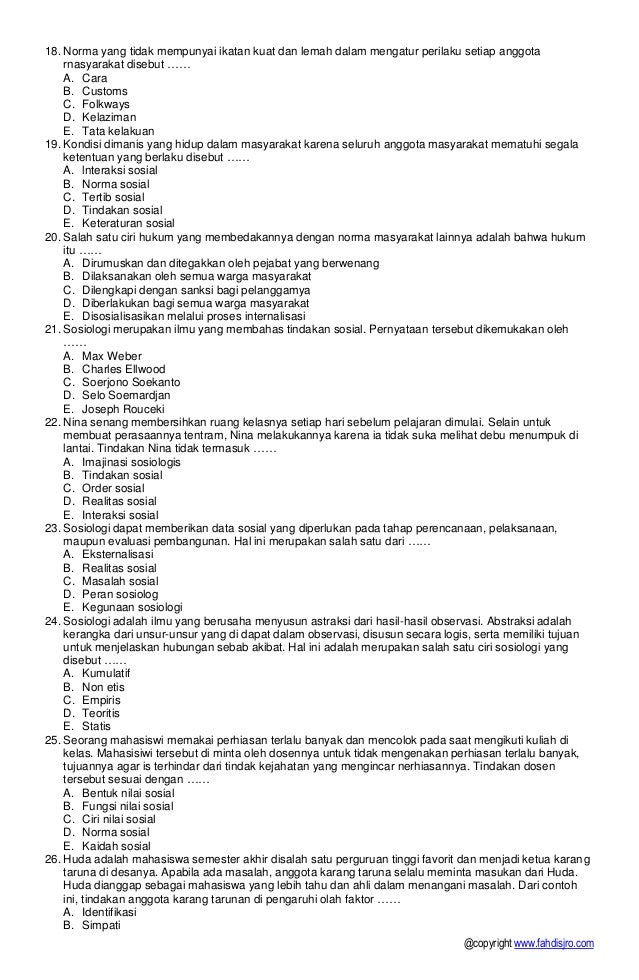 Soal UAS Sosiologi kelas 10 &amp; Kunci Jawaban (KTSP) 2015