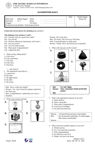 SOAL UH B INGGRIS X | PDF