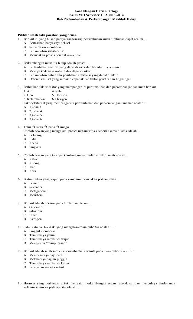 Soal Ulangan Bab Perkembangbiakan Tumbuhan Dan Hewan Kelas 9