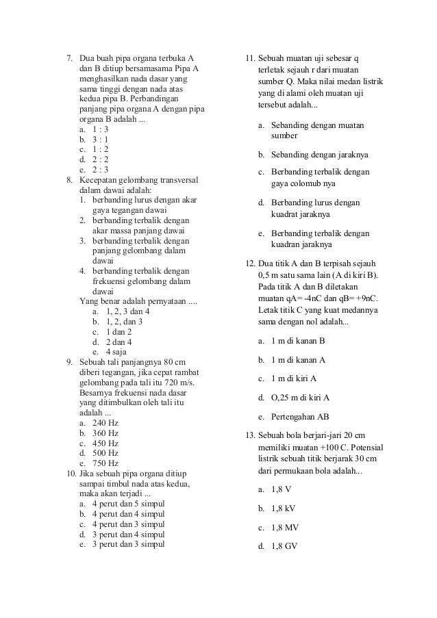 7 soal 2 kelas fisika semester fisika ganjil akhir xii ujian semester ipa kelas Soal