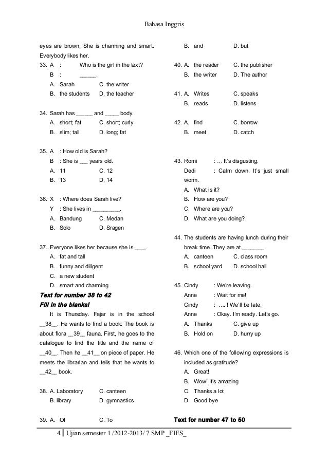 Soal Soal Bahasa Inggris Materi Subject Pronouns Kelas 7