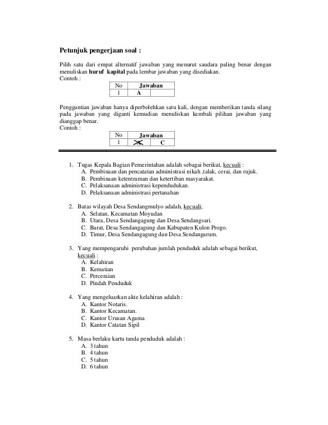 Soal Ujian Kaur Pemerintahan