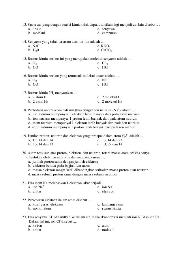 Contoh Soal Kimia Kelas Xi Semester 1