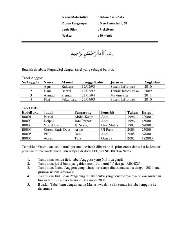 Soal ujian sbd 2012 2013 Soal ujian sbd 2012 2013