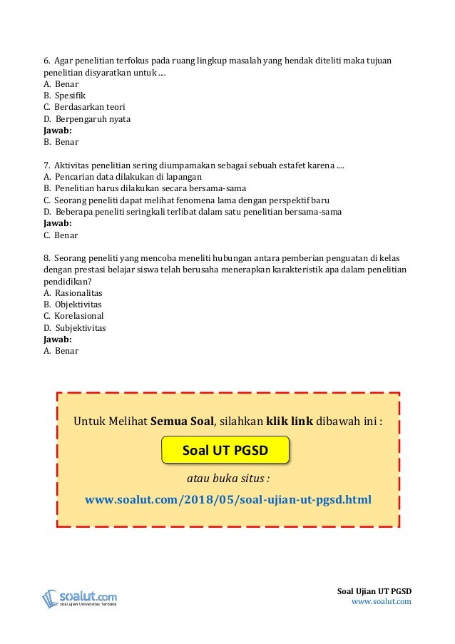 Soal Ujian UT PGSD IDIK4007 Metode Penelitian Beserta Soal Ujian UT PGSD IDIK4007 Metode Penelitian Beserta