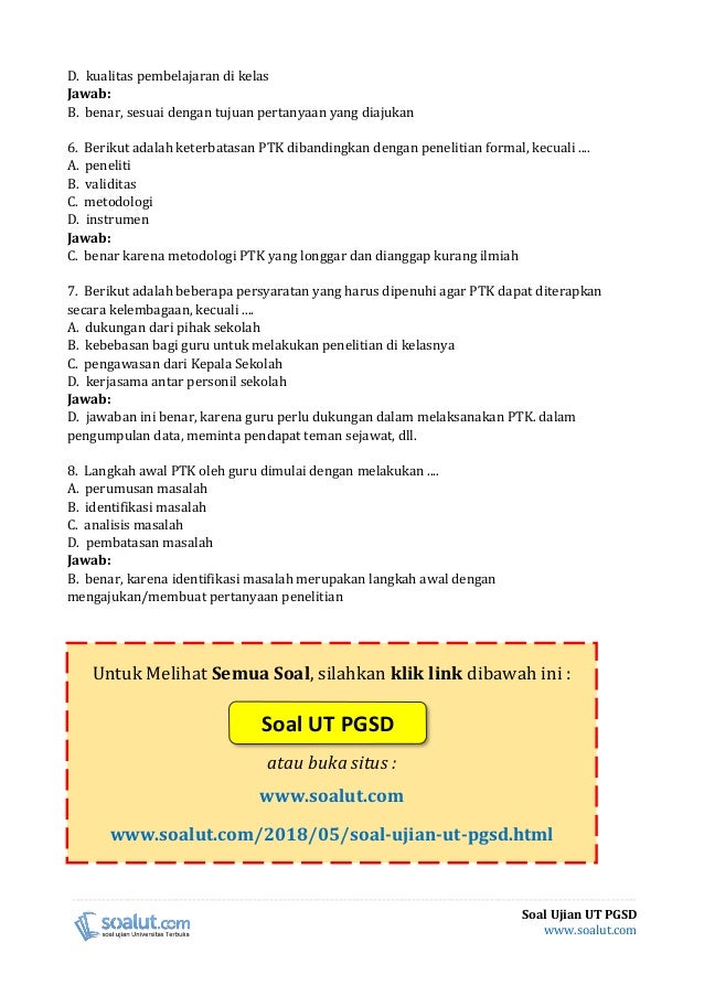  Soal  Ujian  UT  PGSD  IDIK4008 Penelitian Tindakan Kelas 