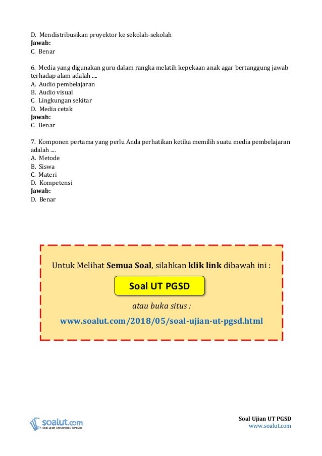 51+ Konsep Soal Ujian UT PGSD MKDK4002, Soal Ujian
