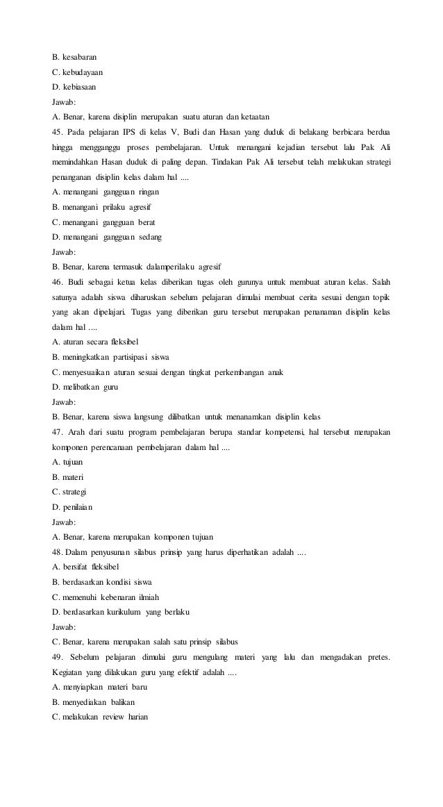 Soal ujian ut pgsd pdgk4105 strategi pembelajaran di sd