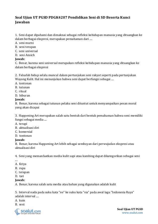 Contoh Soal Ut Pendidikan Seni Semester 8  Pusat Soal