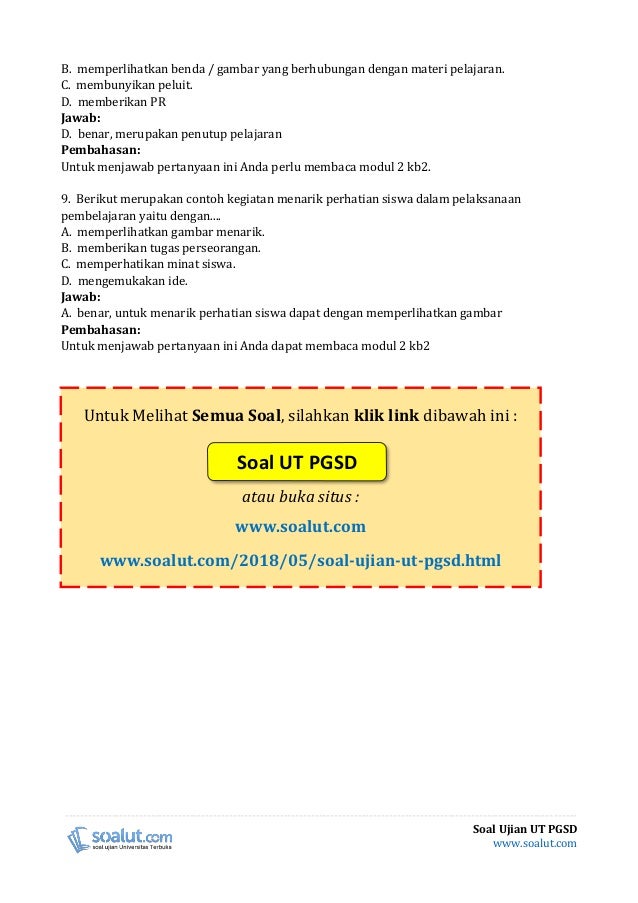  Soal  Ujian  UT  PGSD PDGK4302 Pembelajaran Kelas Rangkap