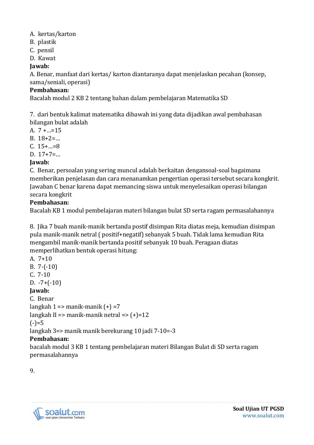 Soal Ujian Ut Pgsd Buku Sekolah Soal Ujian Ut Pgsd Buku Sekolah