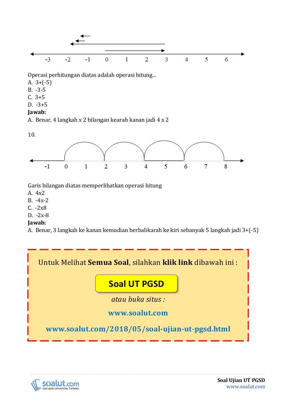 Soal Ujian UT PGSD PDGK4406 Pembelajaran Matematika SD