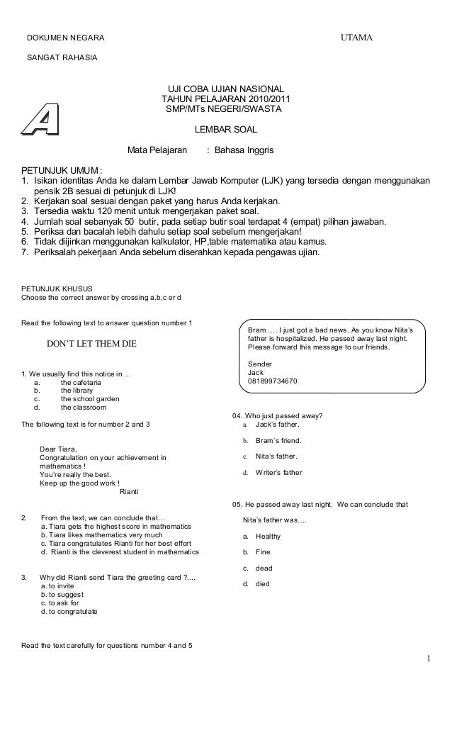 Soal Uji Coba Un Smp Part1