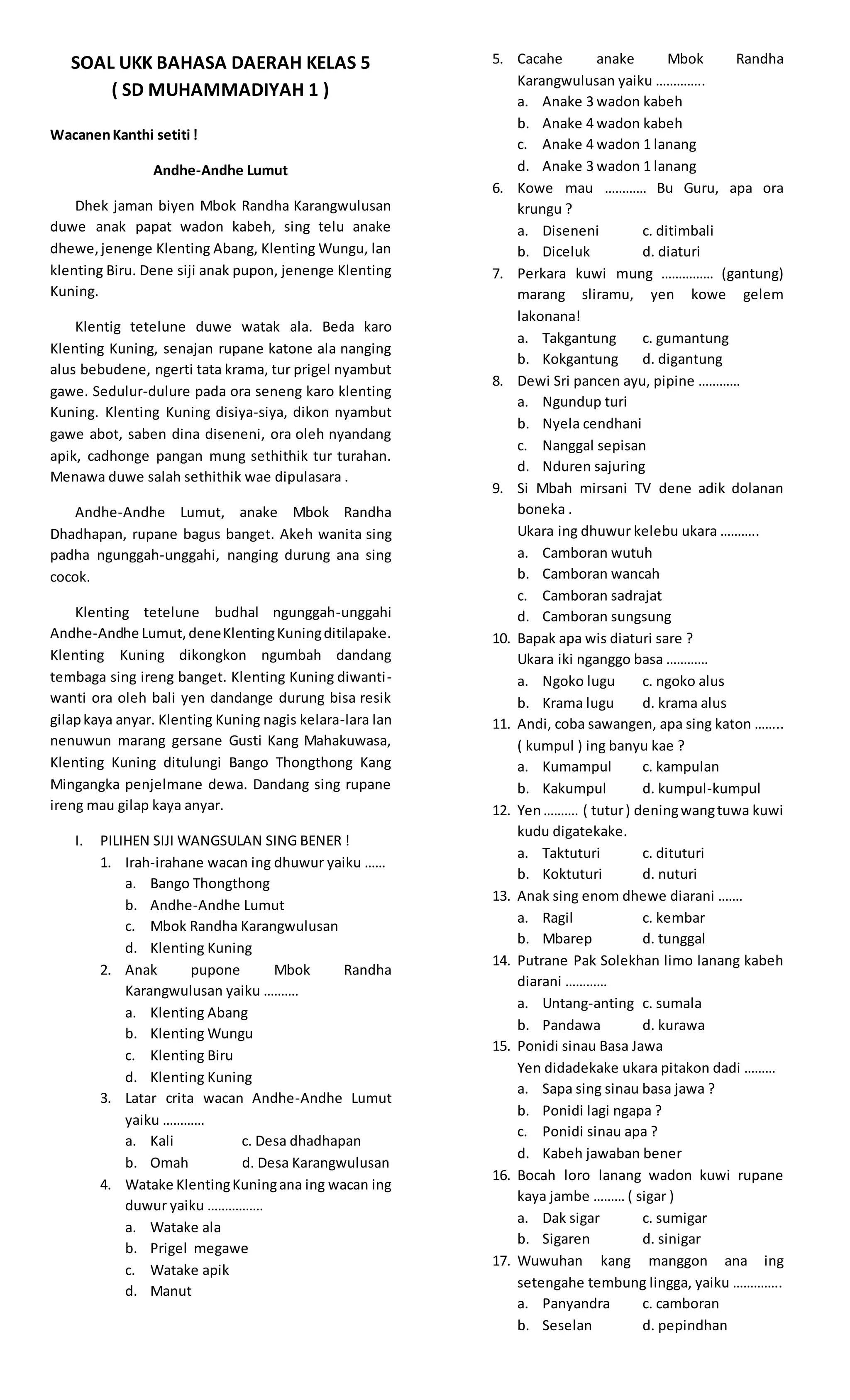 Mencari Soal Ukk Bahasa Daerah Kelas 3: Panduan Lengkap Mencari Soal Ukk Bahasa Daerah Kelas 3: Panduan Lengkap