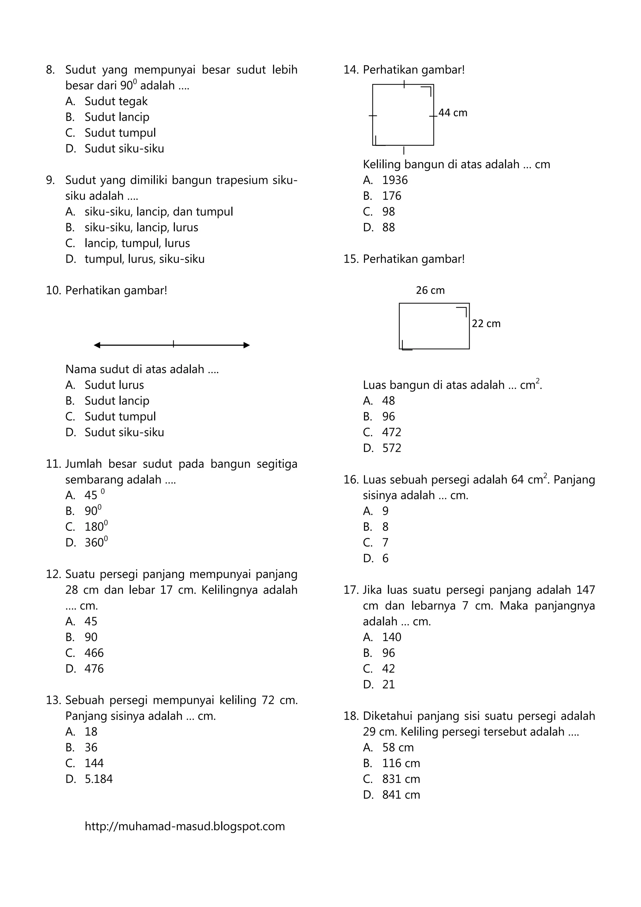 Soal ukk matematika kelas 3