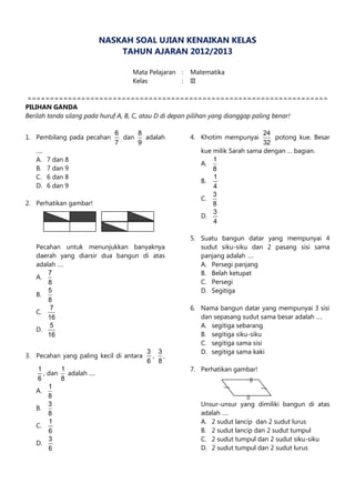 Soal Ukk Matematika Kelas 3 Sd