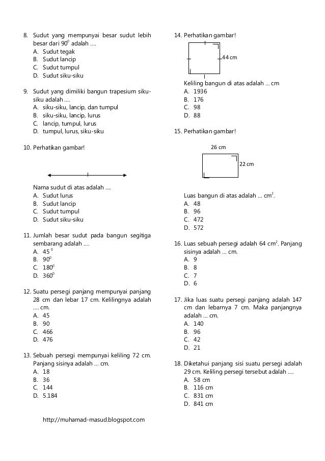 Contoh Soal Tematik Matematika Kelas 3 Sd - Guru Ilmu Sosial