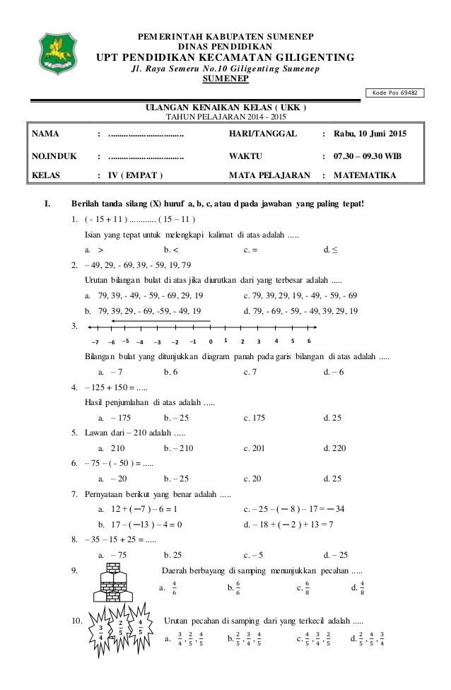 Soal Matematika Kelas 4 Semester 1 Pdf Dunia Sekolah ID