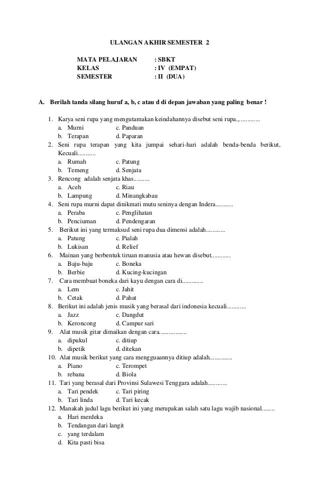 Soal ulangan akhir ipa kelas iv