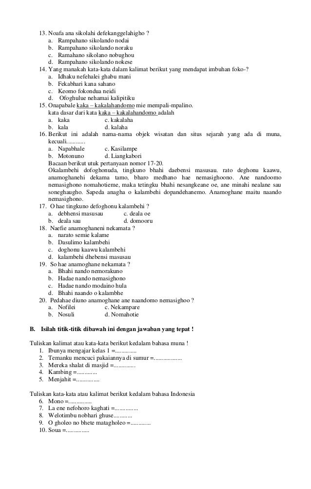 Contoh Soal Soal Bahasa Daerah Bugis Kelas 3 Sd Semester 2