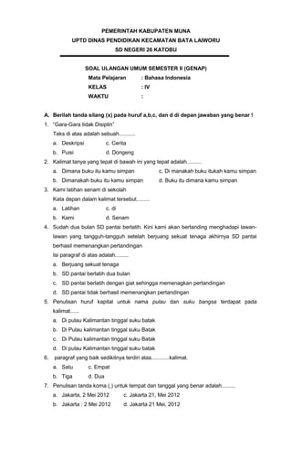 Latihan Soal Bahasa Indonesia Kelas 4 Semester 2: Mengasah Kemampuan Berbahasa untuk Masa Depan