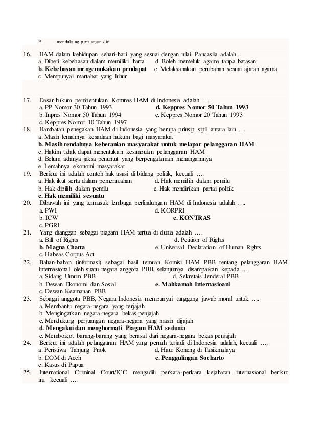 Soal Ulangan Harian Susulan Ham Pkn Kelas Xi