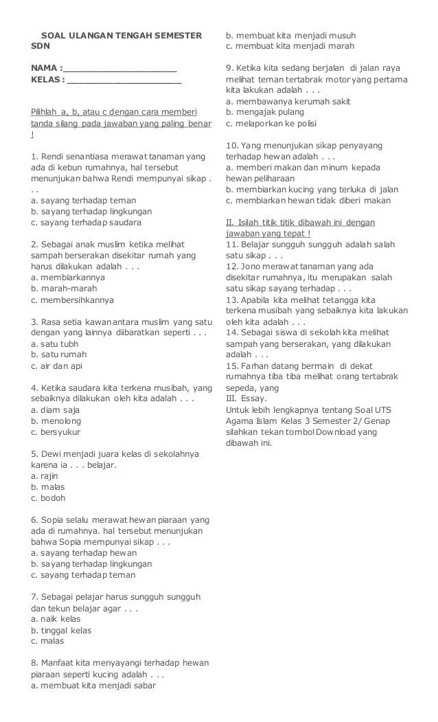 Soalulangan Tengahsemester Kelas3