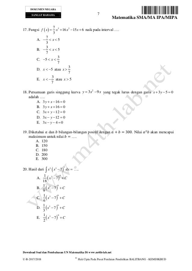 Soal Un 2018 Ipa Paket B1 Www M4th Lab Net