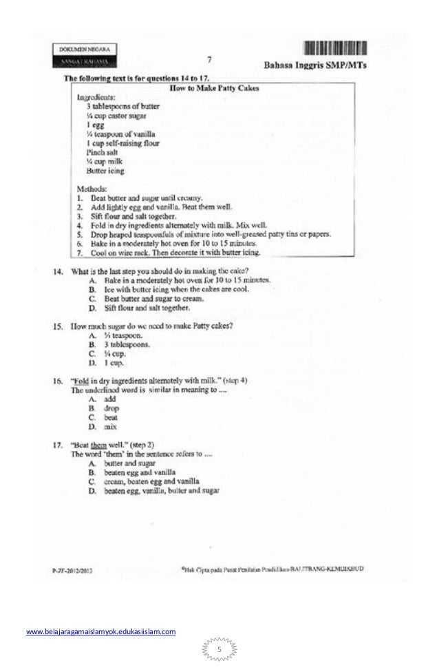 Soal un bahasa inggris smp 2013