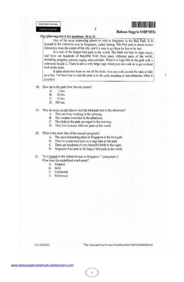 Soal un bahasa inggris smp 2013