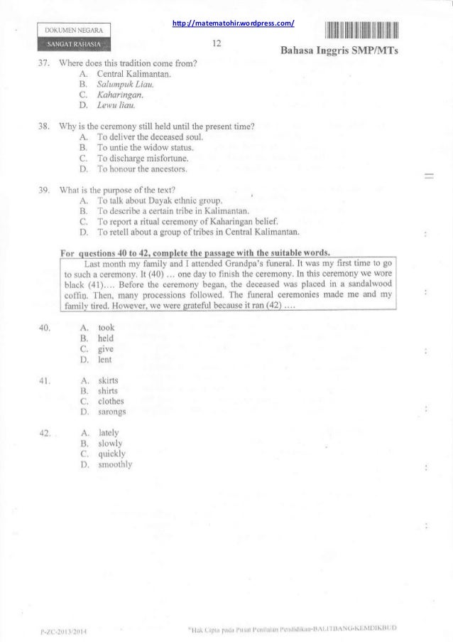 Soal un bahasa inggris smp tahun 2014
