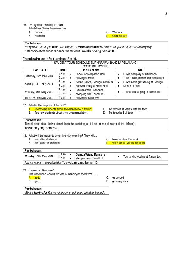 Soal un bhs inggris 2014 smp dan pembahasan