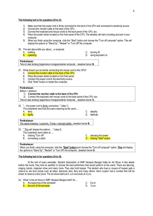 Soal un bhs inggris 2014 smp dan pembahasan