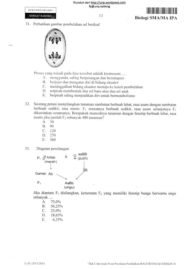Soal Un Biologi Ipa Sma Tahun 2014 10
