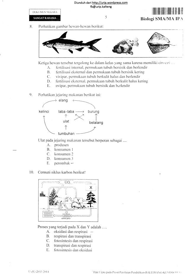 Soal un biologi ipa sma tahun 2014 16