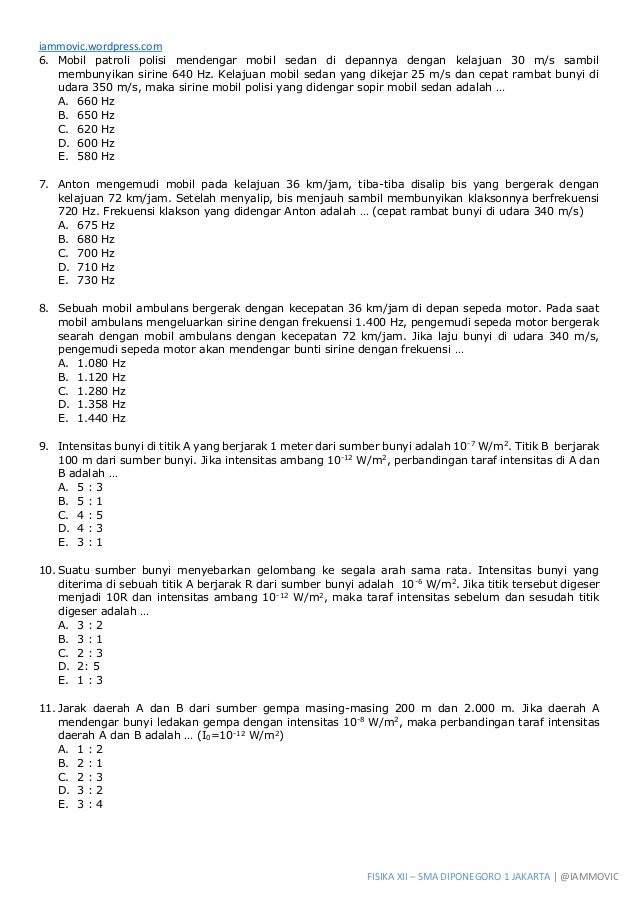 Soal UN Fisika SMA 2013 - Gelombang Bunyi