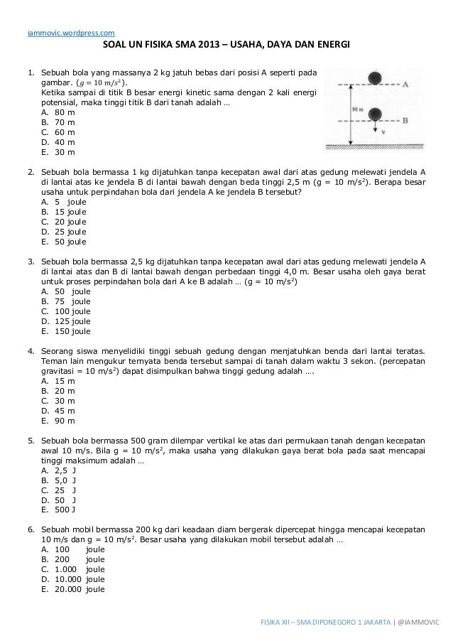 Soal UN Fisika SMA 2013 - Usaha dan Energi