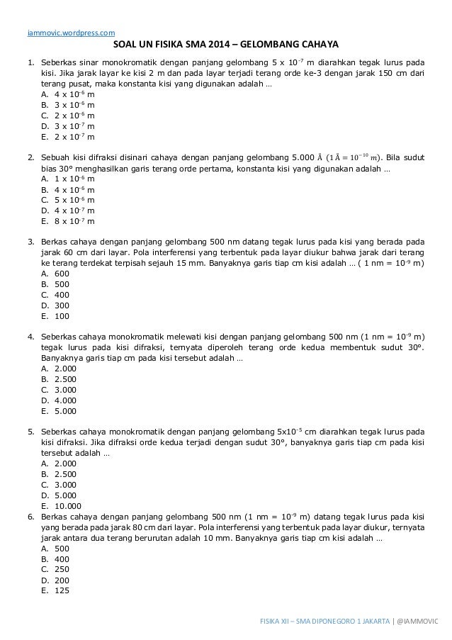 Soal gelombang cahaya kelas 12