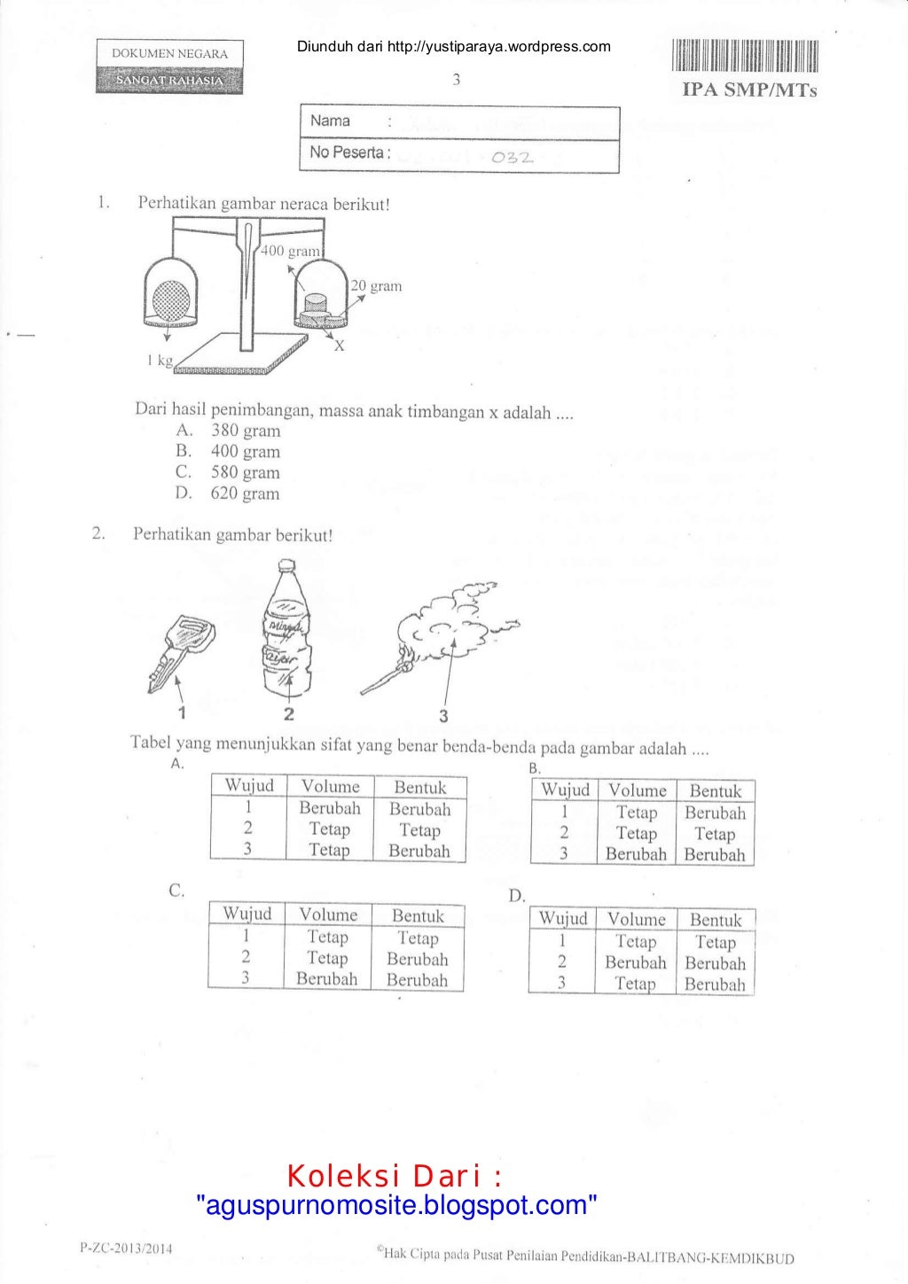 Soal UN SMP IPA 2014